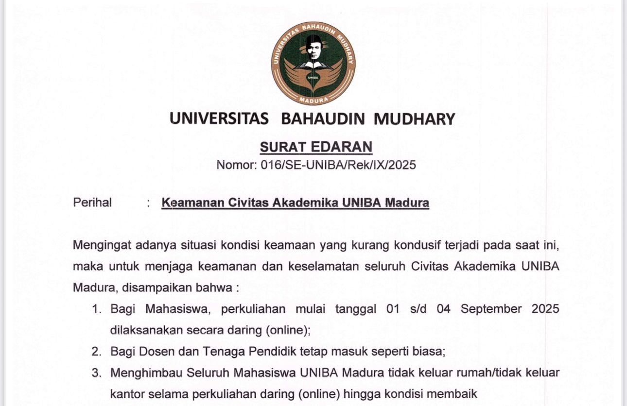 UNIBA Madura Terapkan Perkuliahan Daring Sementara Demi Keamanan Civitas Akademika